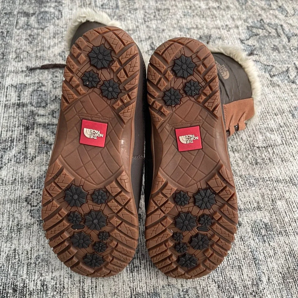 The North Face Shellista Snow Boots Womens 9 Brown Tan Faux Fur Primaloft Suede